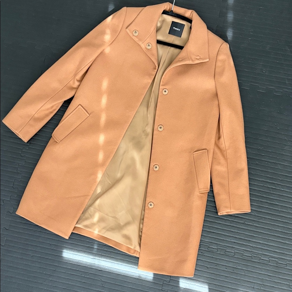 Theory Women’s Tan Camel Wool-Cashmere Blend Pea Coat